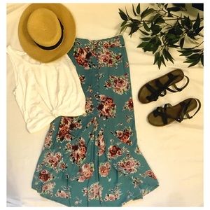 Blue Floral High-low Maxi Skirt